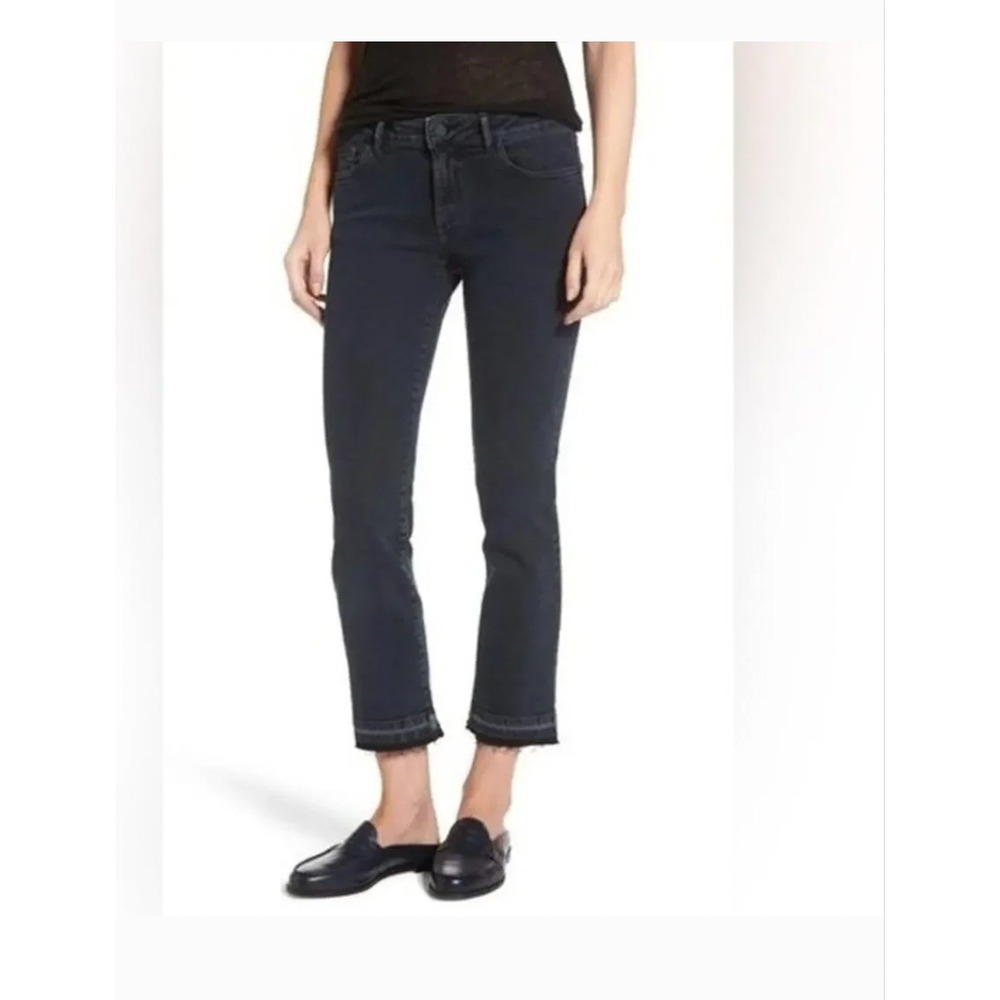 DL1961 Mara Instasculpt Straight Ankle Jeans Rye Dark Indigo Raw Hem Size 31